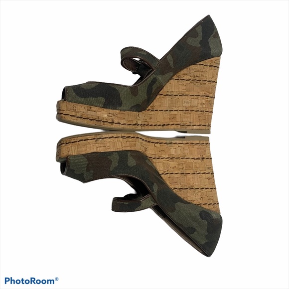 Castaner Silvia Camo Print Cork Espadrille Peep Toe Mary Jane Strap Sz 7.5 - Picture 8 of 11